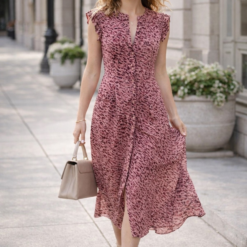 Simply Vera Vera Wang Pink Animal Print Midi Dress  - size medium. M